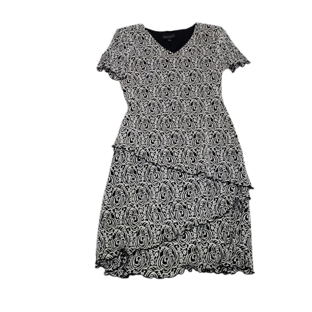 Connected Apparel Floral Tiered V Neck Dress